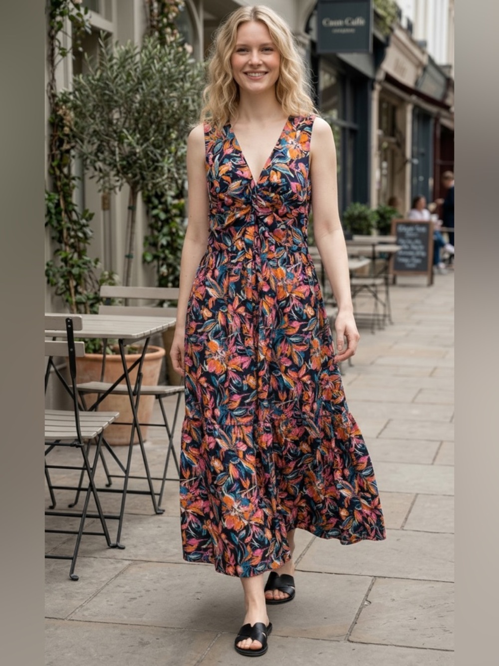 French Connection Vibrant Multicolor Midi Dress NWT floral print tiered boho XXL
